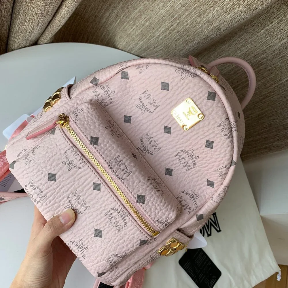 MCM Medium Stark Side Stud Backpack, Pink, - Picture 5 of 9